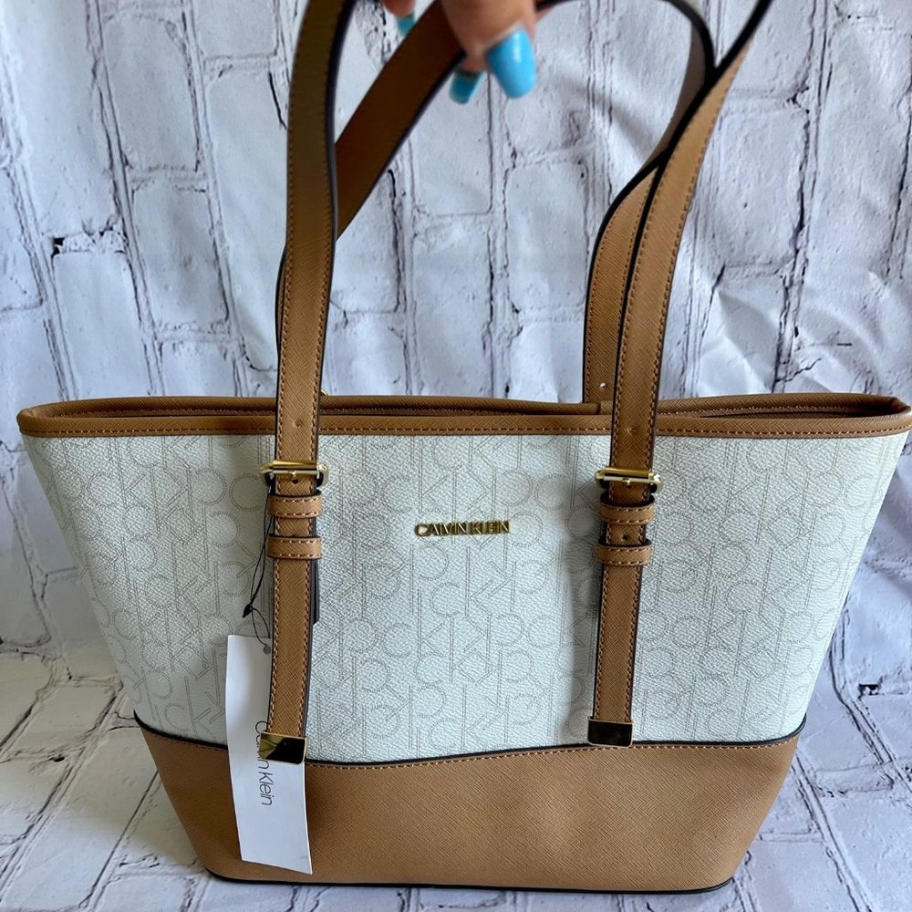 NEW Womens Calvin Klein Purse Tote Hudson Off White Medium